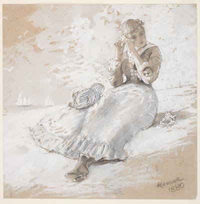 Meisje met schelp aan het oor, 1880 door Winslow Homer